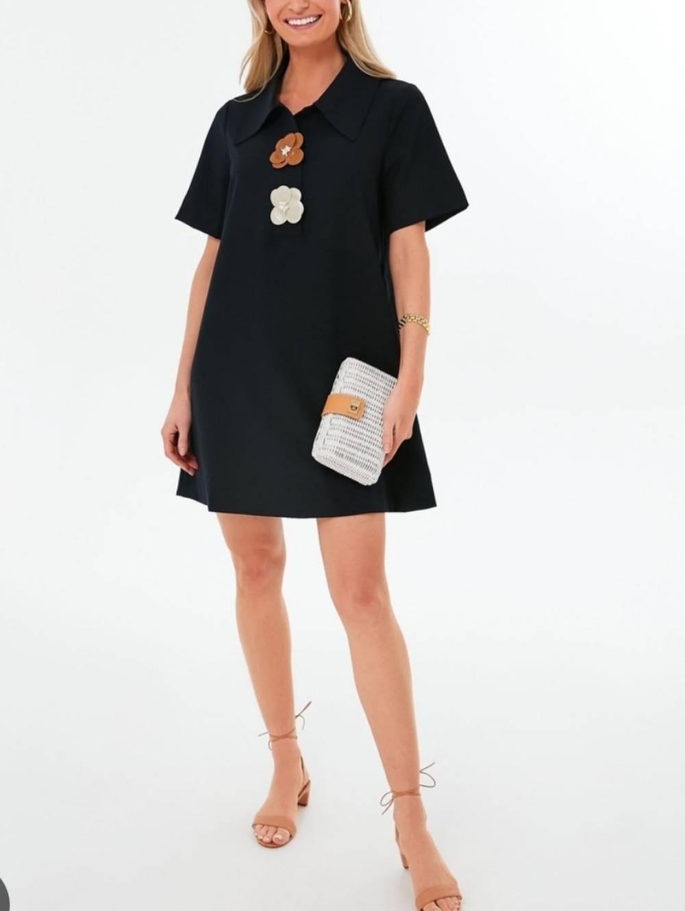 TUCKERNUCK Scout A-Line Mini Dress Faux Flower Black Mod Preppy Chic Playful XS